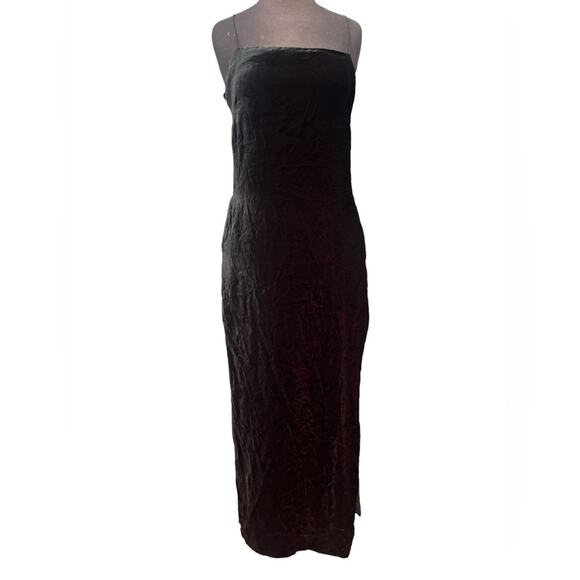90s Emanuel Ungaro Velvet Square Neck Side Slit Minimal Whimsigoth Maxi Dress 8P - Picture 2 of 7